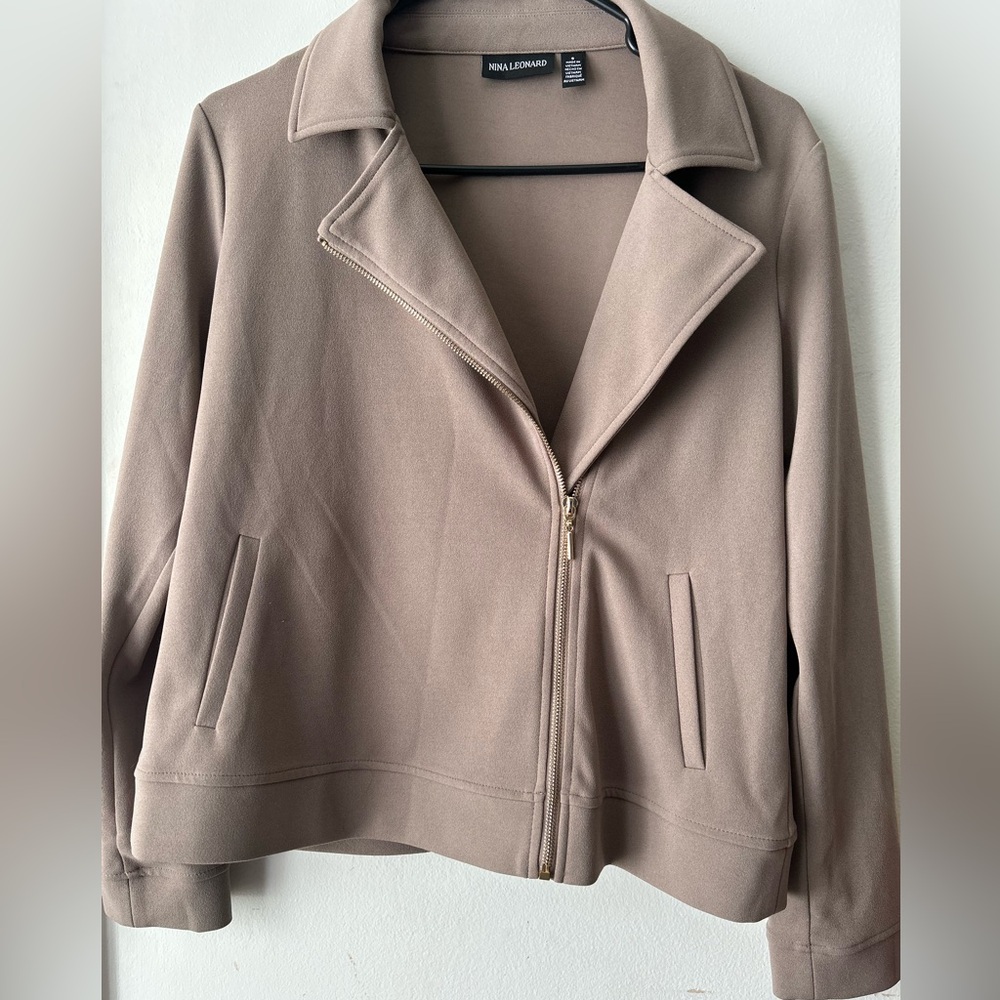 Nina Leonard Mauve Scuba Knit Full-Zip Jacket - Size S